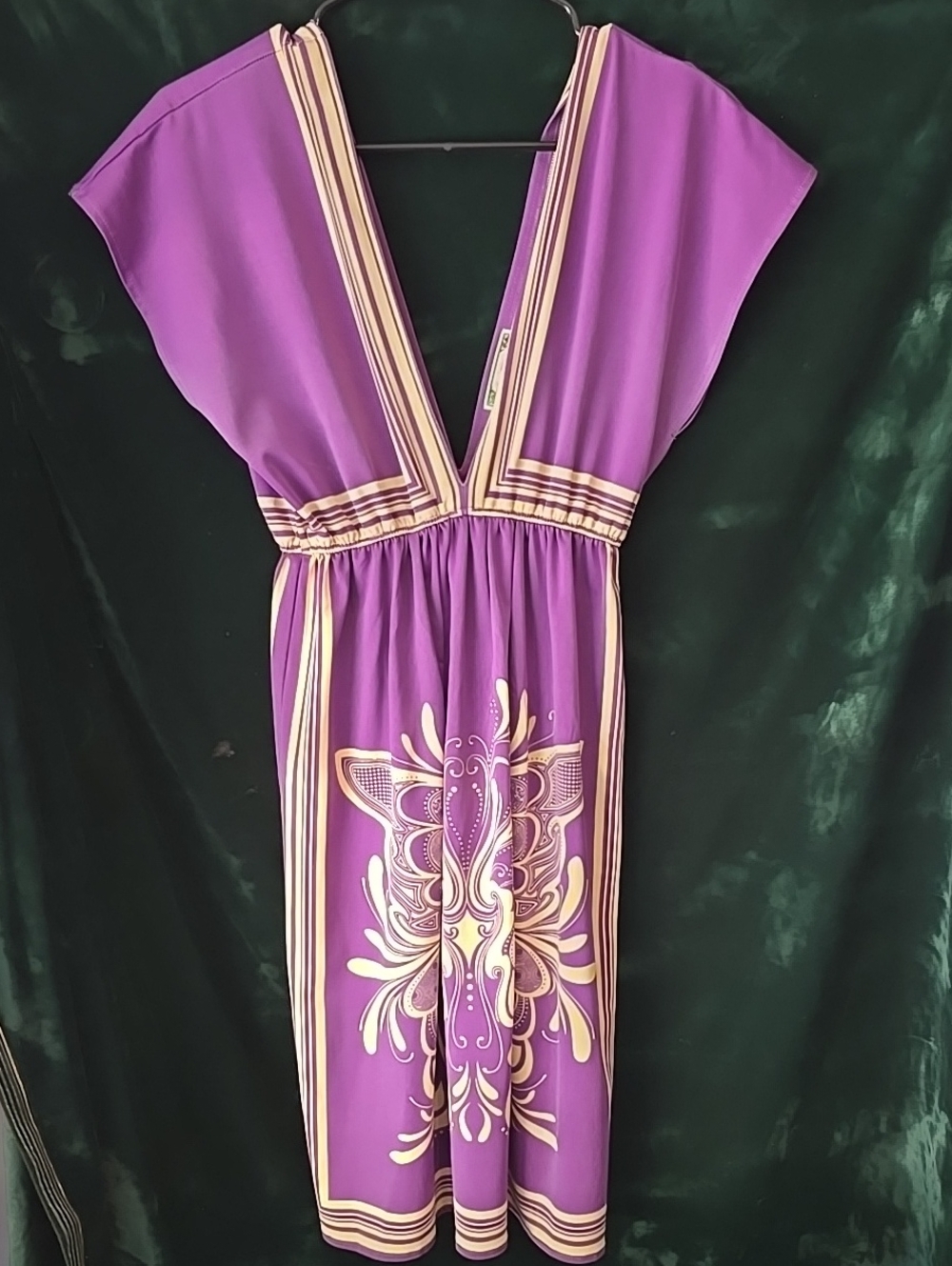 Flying Tomato Purple V-Neck Printed Midi Dress with Cream Trim